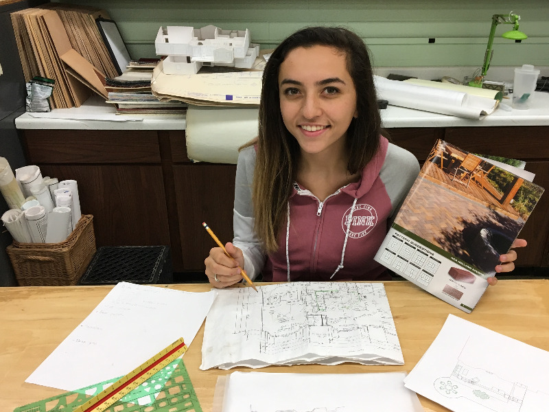 Picture of Myah Gifford, Drafting Student working on patio design